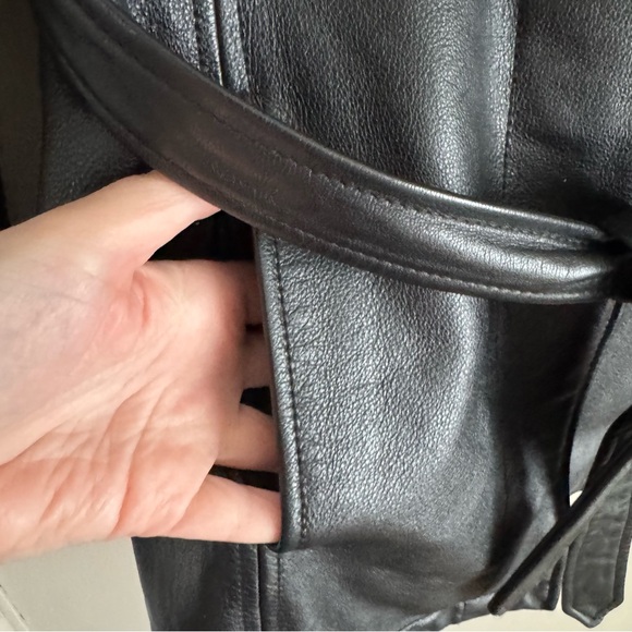 Vintage 90's Modern Essentials Genuine Leather Black Zip Up Belted Blazer Jacket - Picture 5 of 6